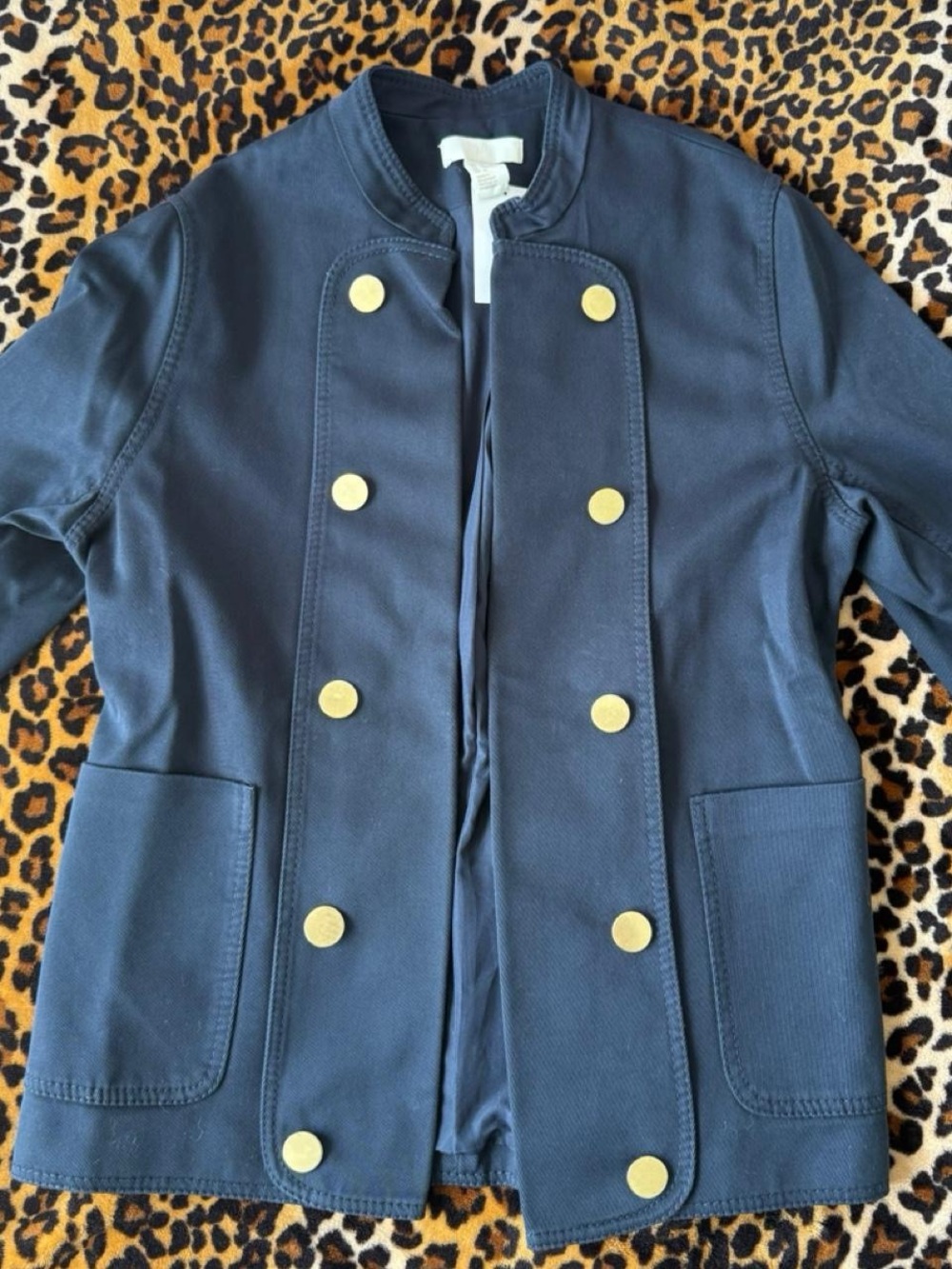 H&M Navy Button-Front Military Jacket with Gold Buttons